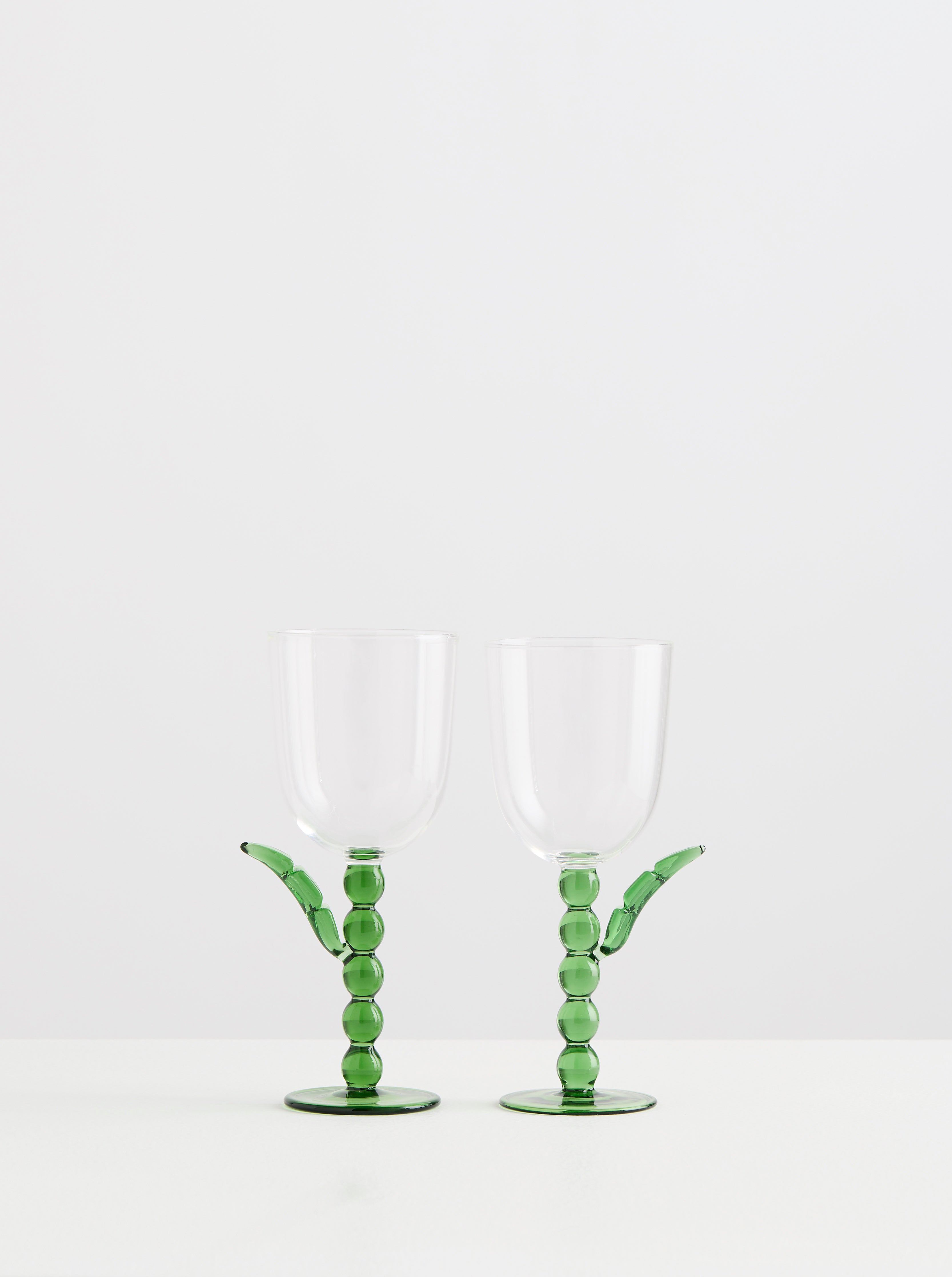 2 PALMIER WINE GLASSES | GREEN