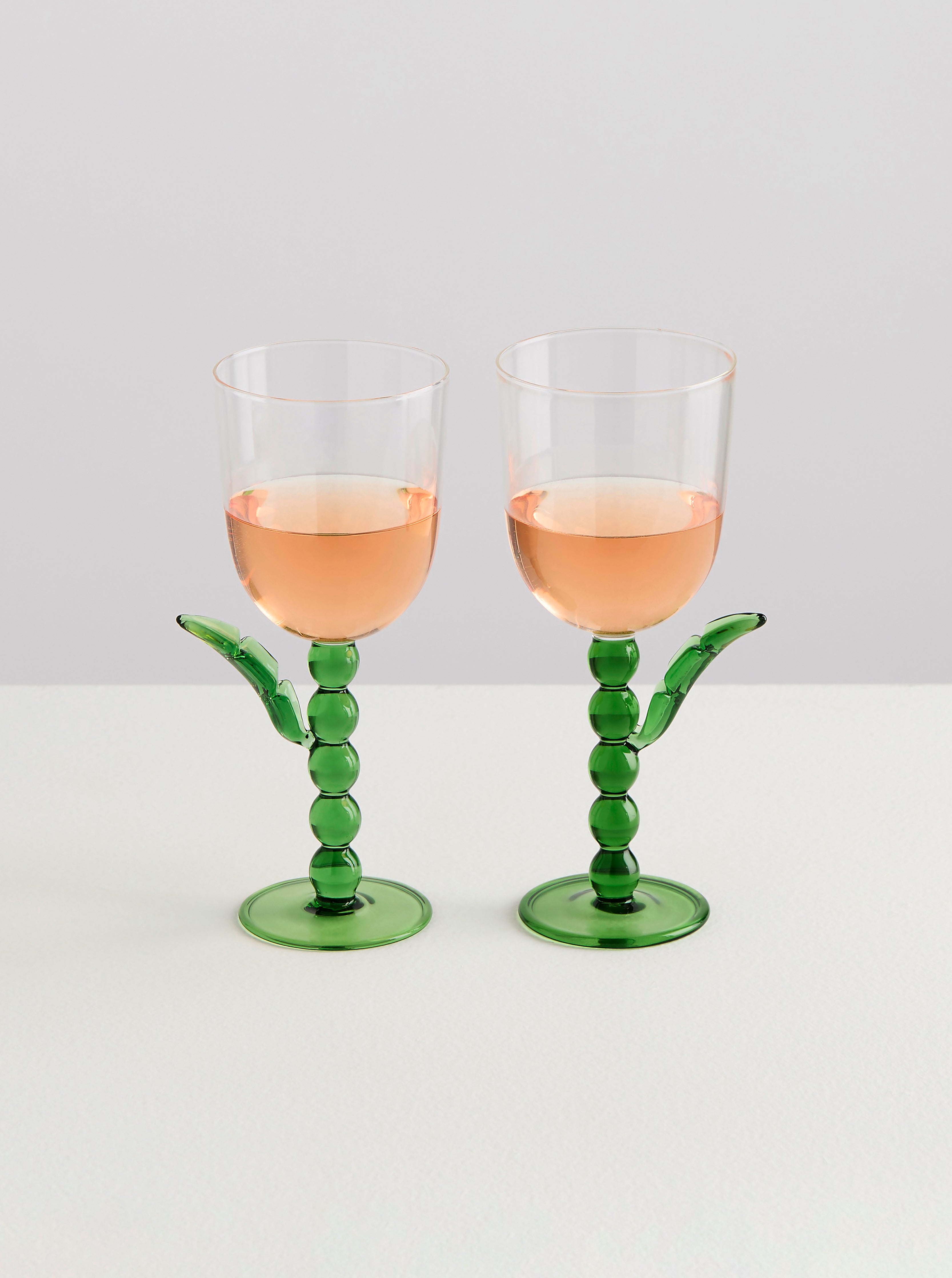 2 PALMIER WINE GLASSES | GREEN