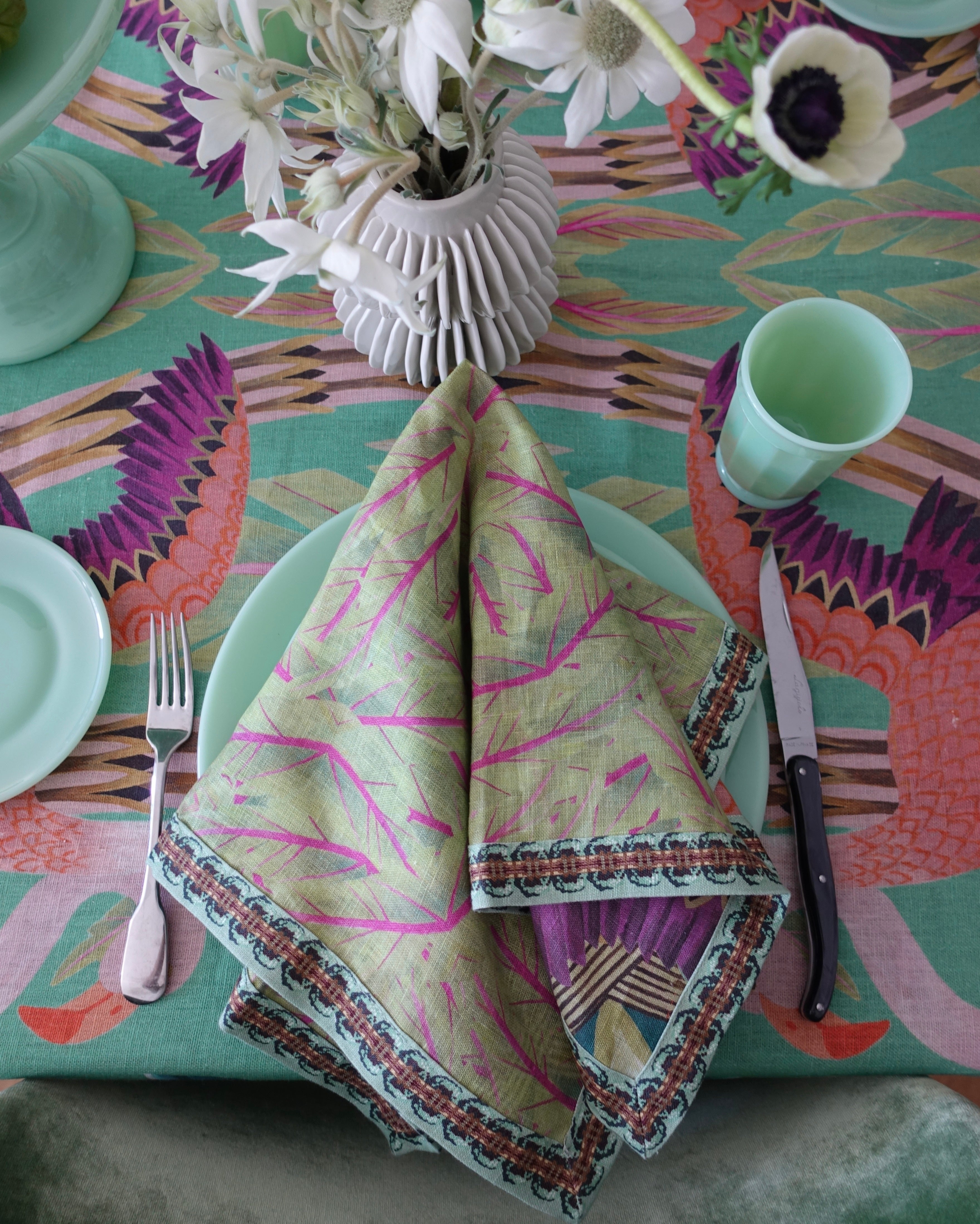SET OF 4 FLAMINGO JADE NAPKINS