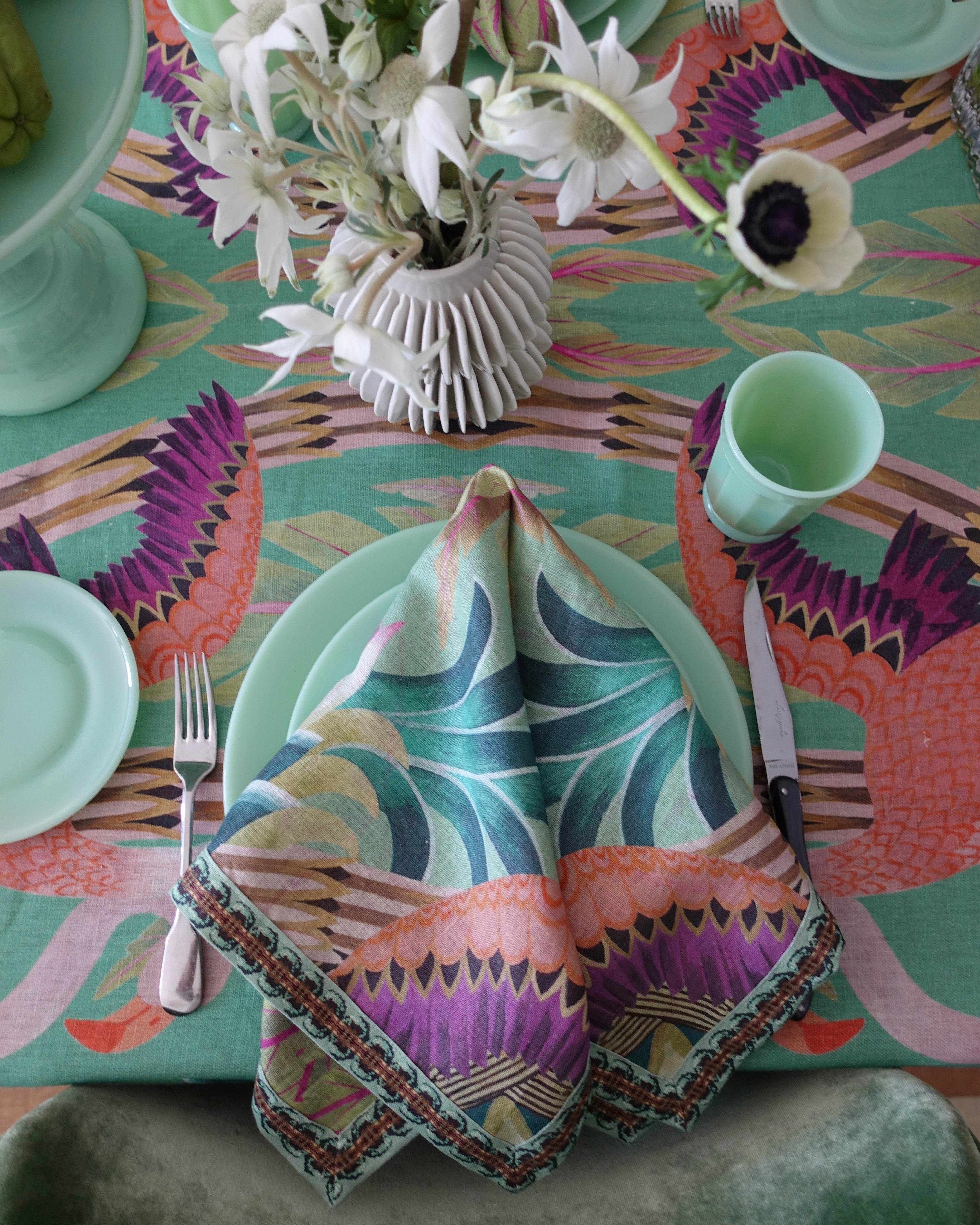 SET OF 4 FLAMINGO JADE NAPKINS